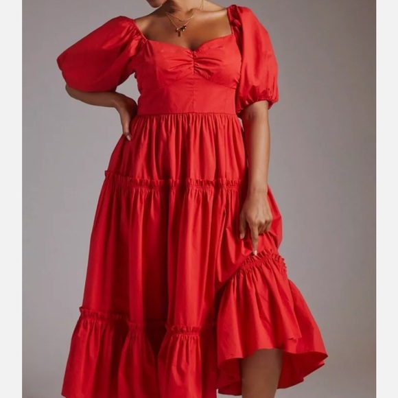 Anthro ATSU Dress Women 10P Red Off-The-Shoulder Preppy Poplin Sundress - Picture 3 of 16